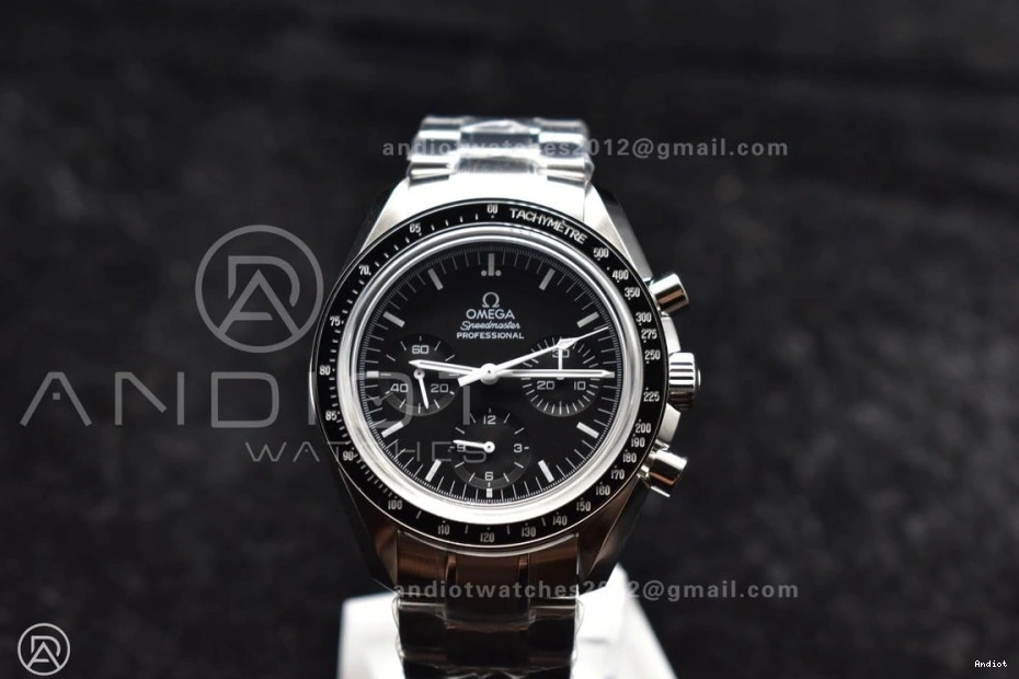 Speedmaster Movement Sapphire Back Crystal Winding OMF Transparent with Manual SS Chrono SS on Dial Black Bracelet MoonWatch 0106